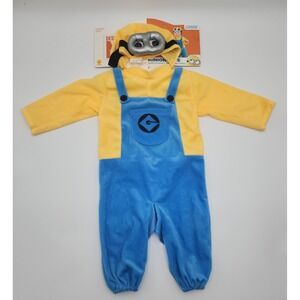 Boys Despicable‎ Me Size 1-3Y Minions Hooded Fleece Zipper One Piece Outfit NEW